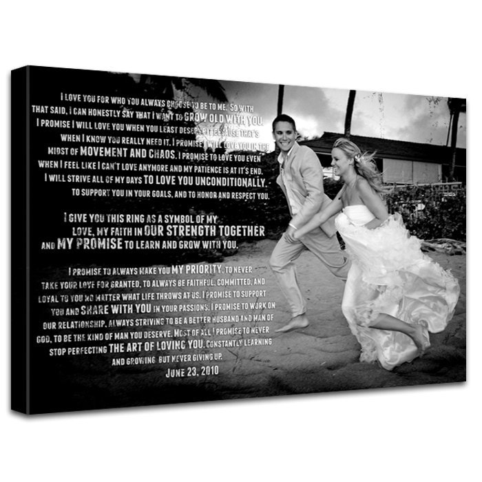 Personalized Gift Wedding Photo and Words printed on Canvas Custom Quotes, sayings,vows lyrics Anniversary 20X40