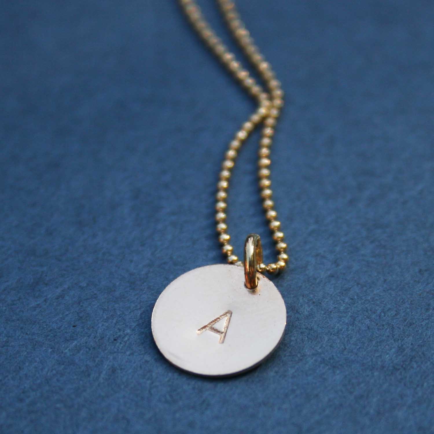 Gold Initial Charm Necklace on ball chain by Madre de Olivia