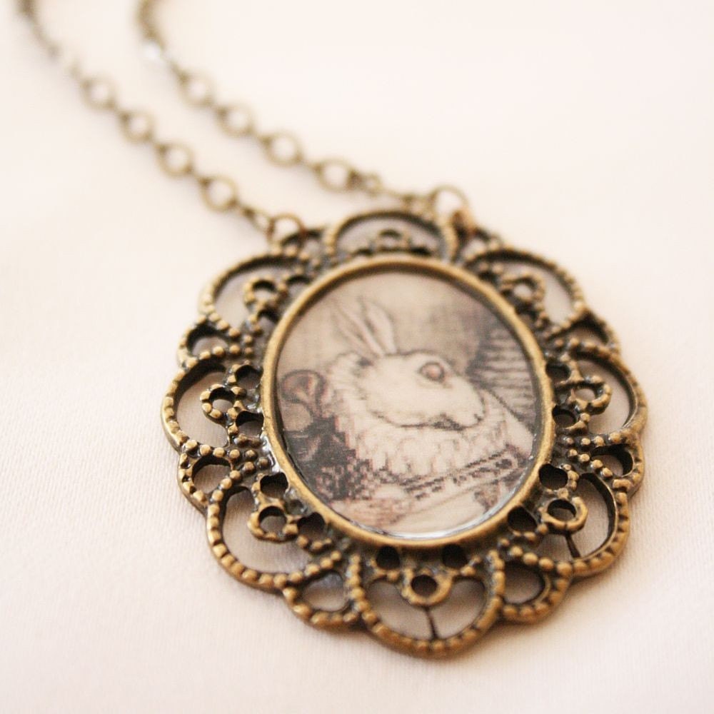 On Sale - White Rabbit - Alice in Wonderland Necklace
