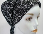 Womens Black White Filligree Hair Loss Cancer Hat Chemo Scarf Cap Head Wrap Alopecia Turban Headcovering Bad Hair Day