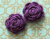 Lot of 2 Violet Crochet Flower Appliques - 3D Ruffled Rose Great for Amethyst Decor