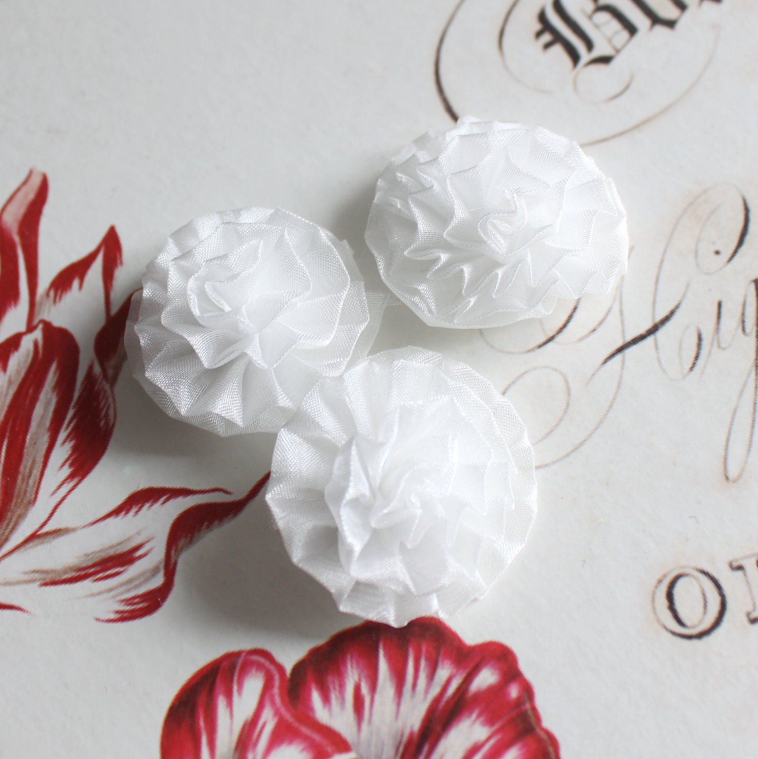 Lot of 6, White Organza Chrysanthemum Flower Appliques in 1.5"