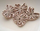 Handmade Golden Beige Satin Heart Appliques - 4 pieces