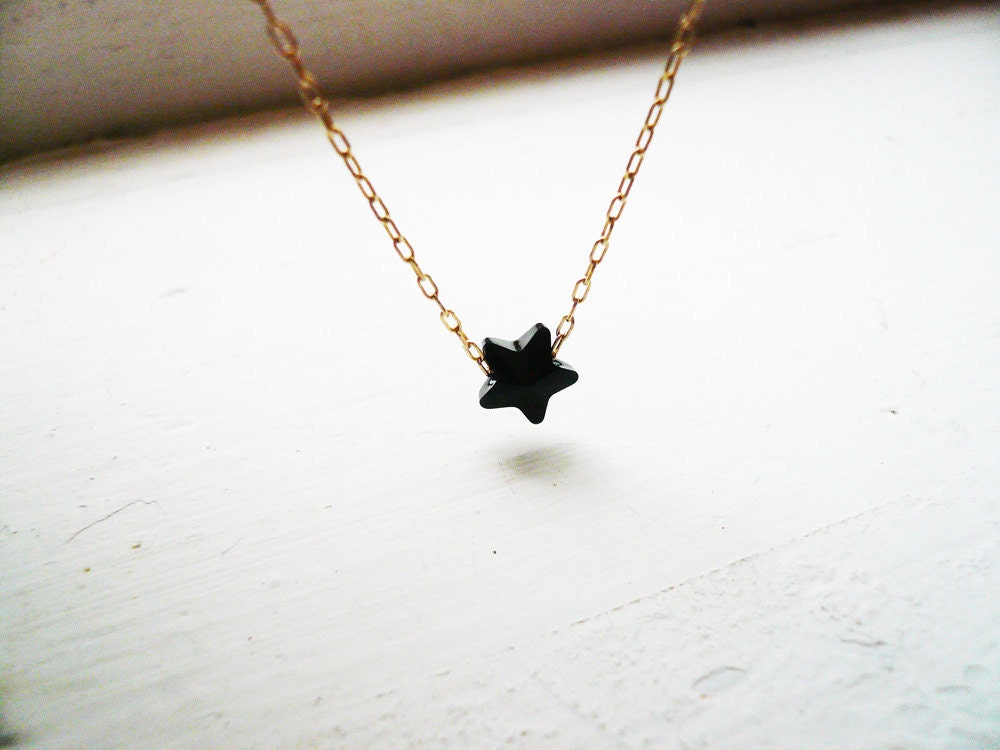 Tiny Black Star Necklace in Gold Filled and Jet Black Swarovski Crystal- Sweet and Simple Dainty Jewelry