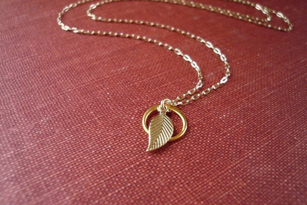 Tiny Circle and Leaf Necklace in Vermeil and Gold Filled