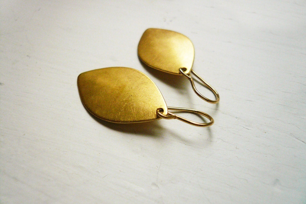 Simple Gold Leaf Earrings in Vintage Brass and Gold Filled