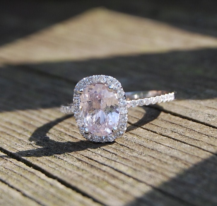 2.5ct Cushion Light Peach Champagne Sapphire 14k white gold diamond  Engagement Ring