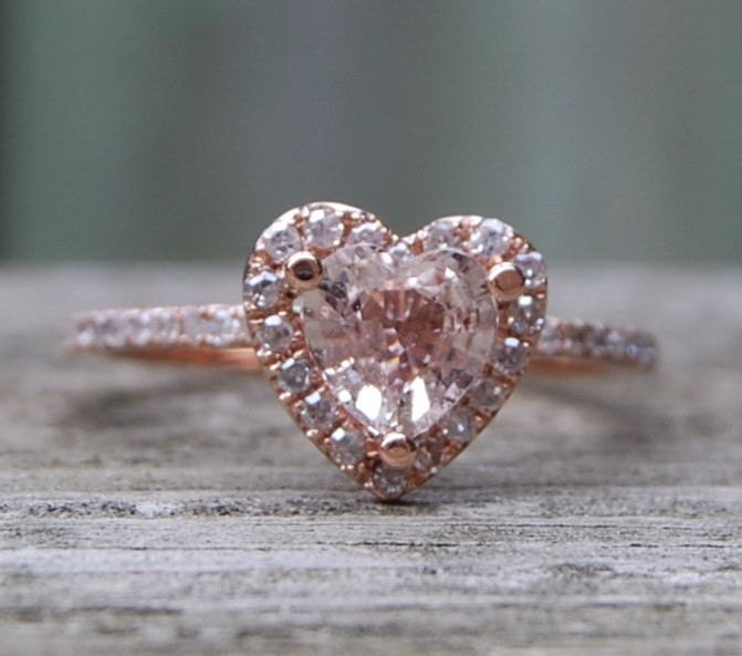Heart peach champagne rose gold diamond ring