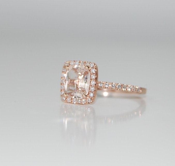 2ct Cushion peach champagne sapphire in 14k rose gold diamond ring