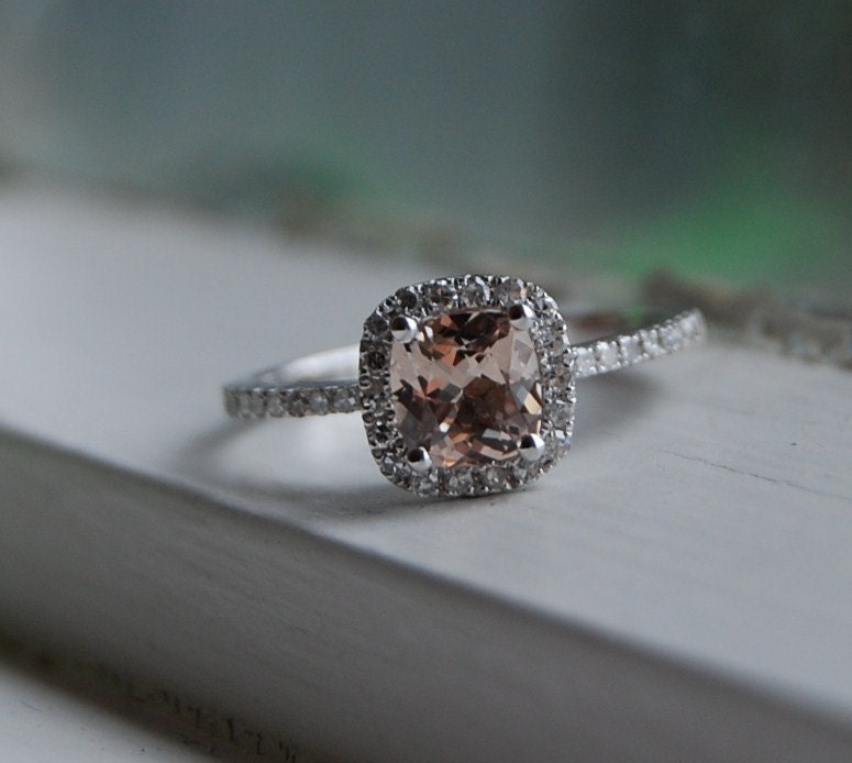 0.86ct Cushion peach champagne sapphire white gold diamond ring