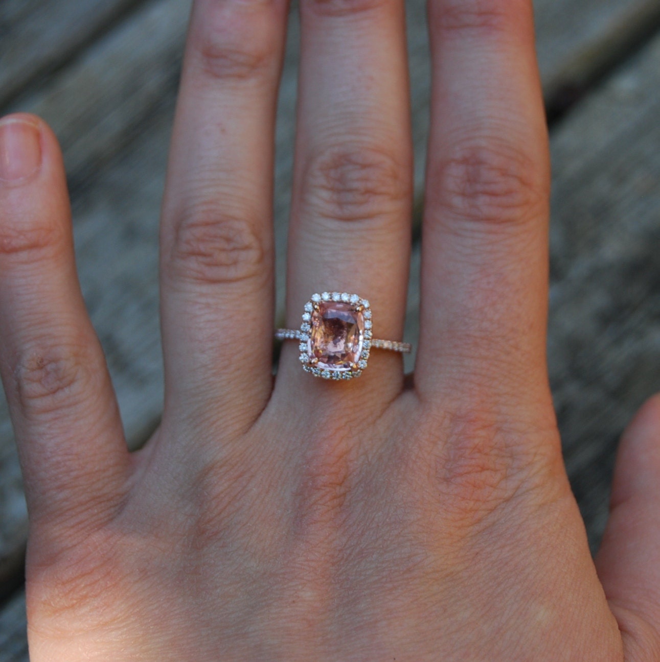 3.1ct Cushion Peach sapphire Champagne sapphire 14k rose gold diamond ring engagement ring