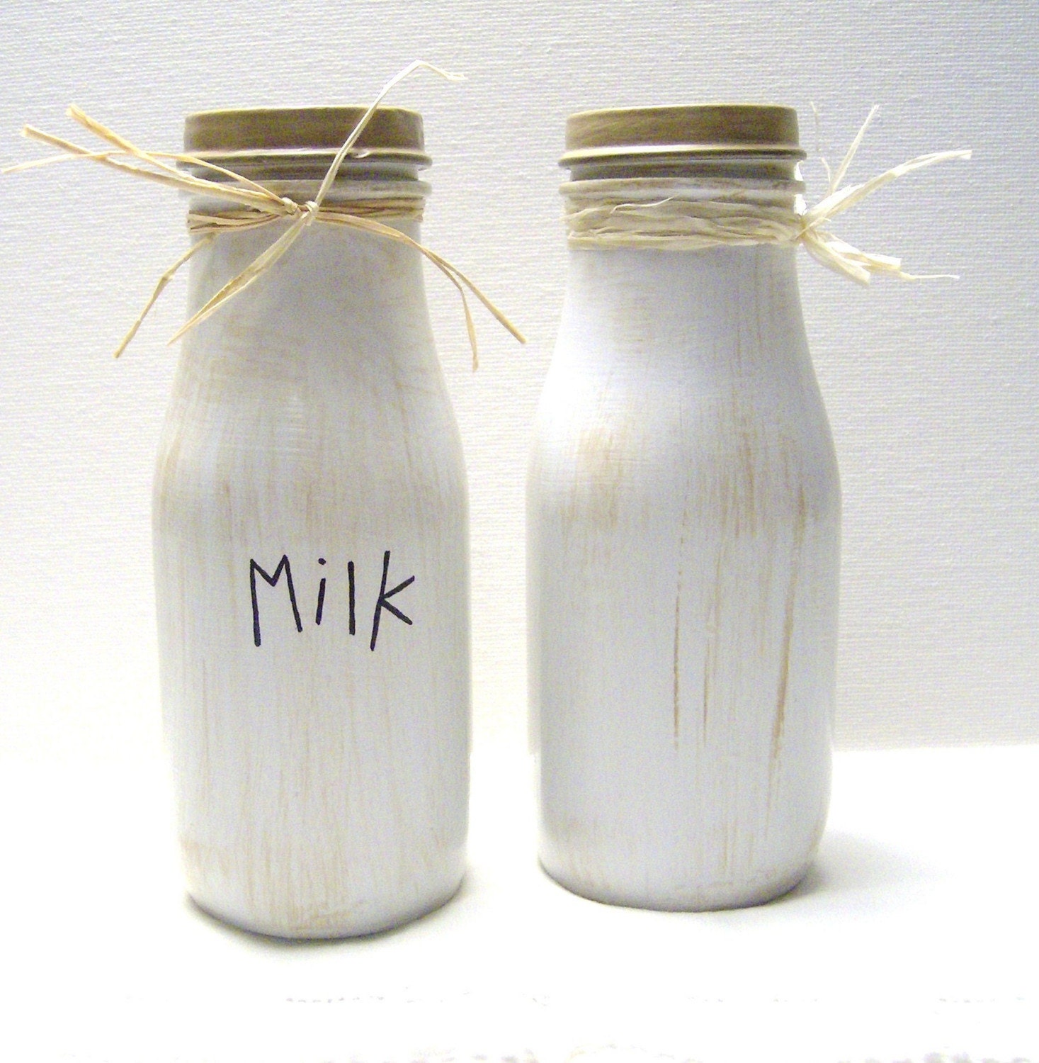 milk bottle  / painted glass bottle / made to order / includes miniature clay cow