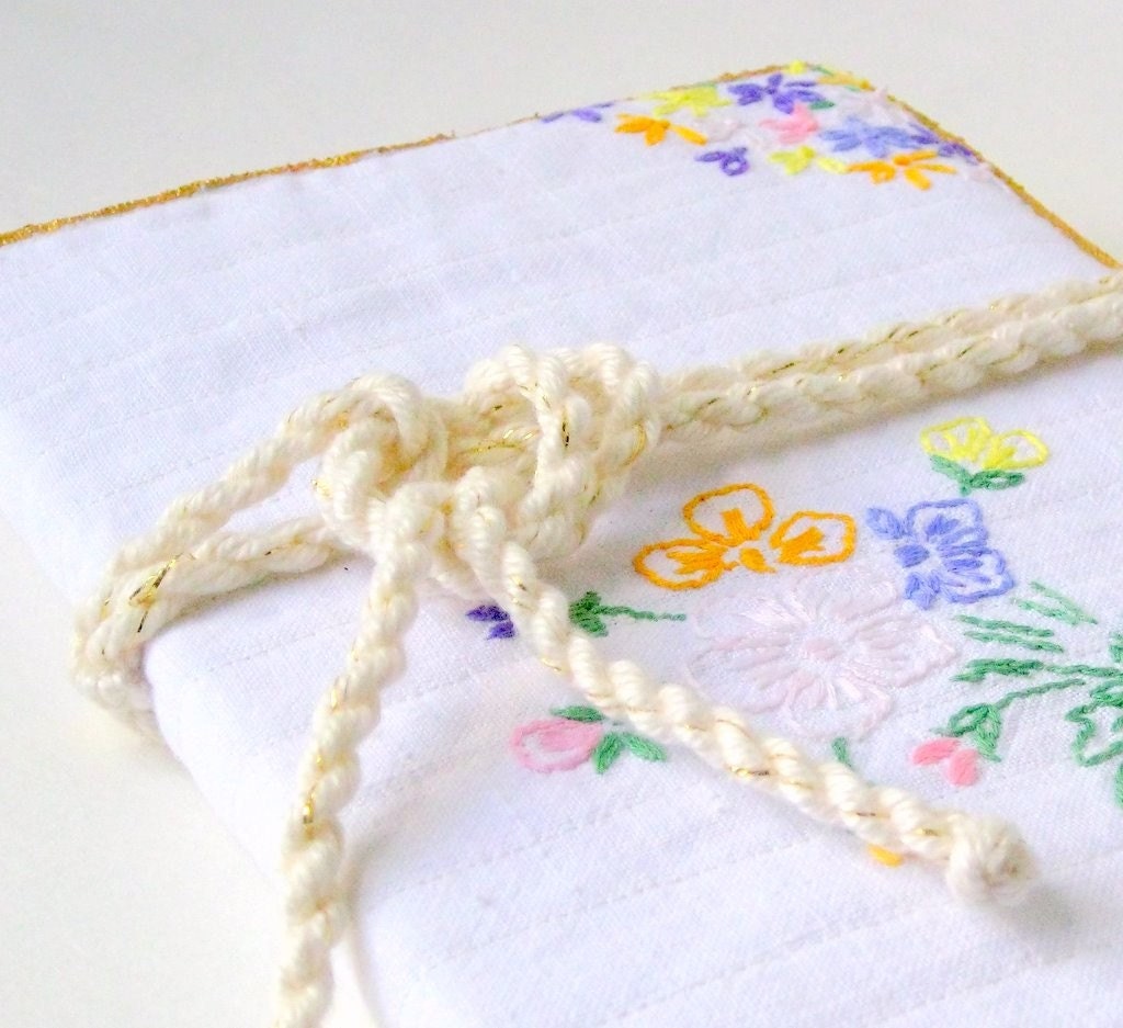 Journal cover recycled vintage embroidered cloth country