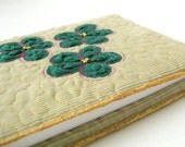 Book journal cover natural quilted appliqued green flowers