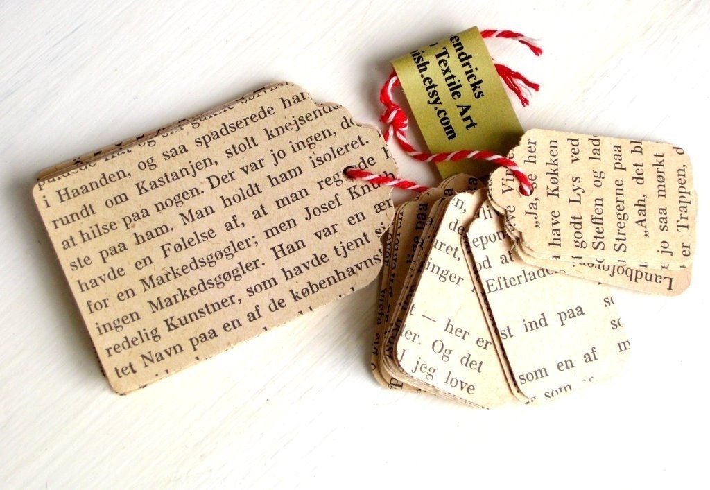25 Tags recycled Danish vintage text