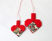 Christmas ornament hand sewn pair of red hearts