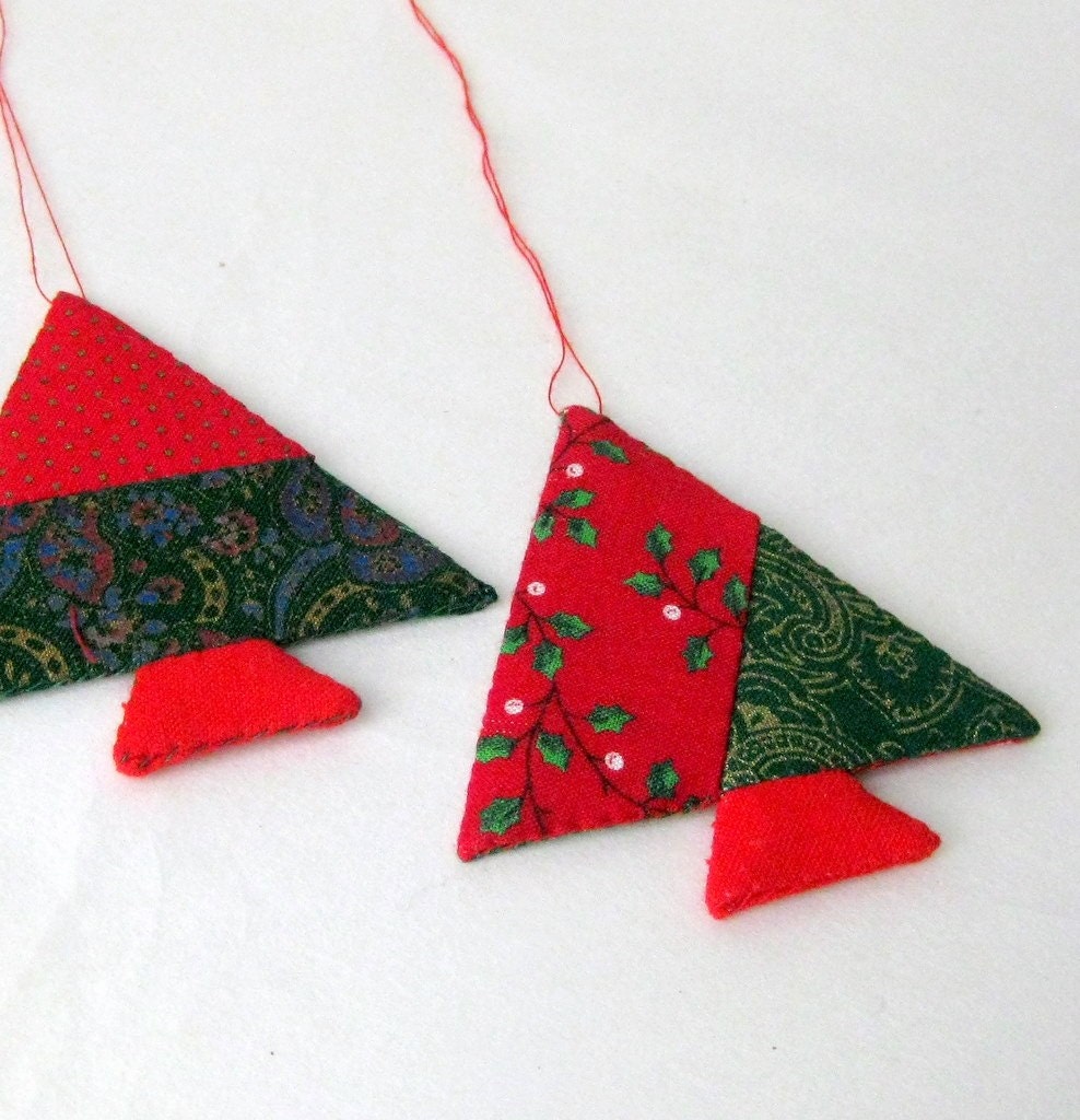 Christmas trees handsewn patchwork minimalistic green