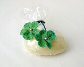 Flower soap green beaded free embroidery