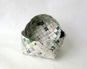 Basket recycled newspaper plaited woven M