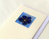 Card original fiber art applique blue flower cute Danish