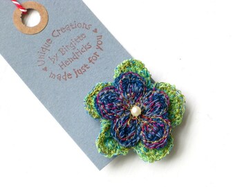 Flower brooch original fiber art lime Danish design