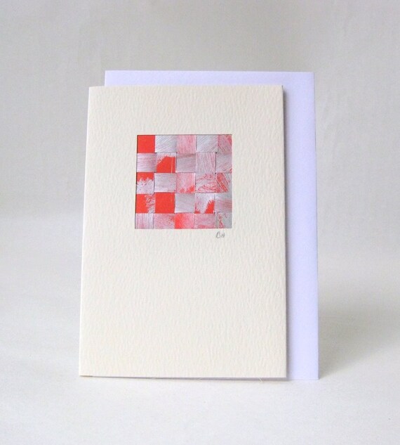 Card woven red silver stylish handmade