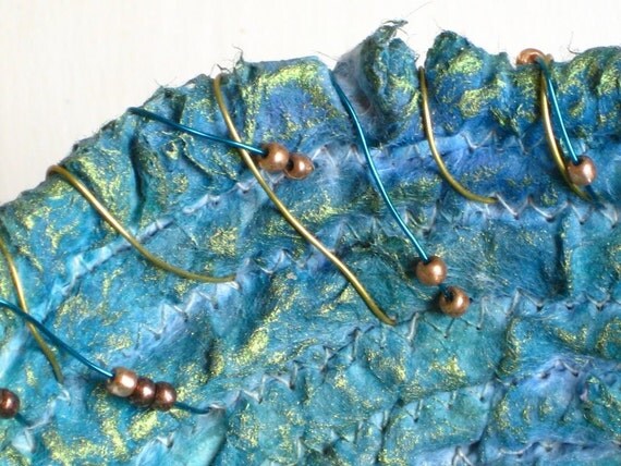 Basket oval coiled textured beaded wire turquoise Danish