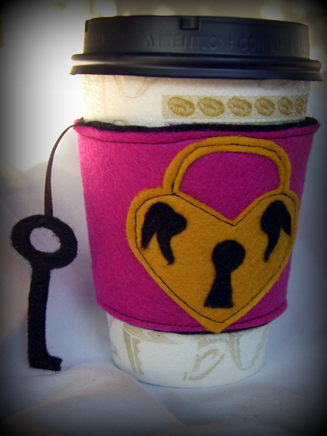 Heart and key locket cozy