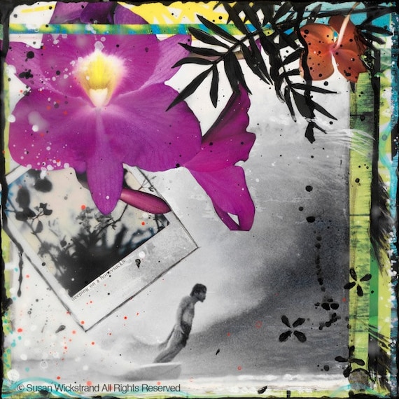Surf Art, Hawaii, "Sleeping on a Honeysuckle", 11 x 14, Matted Print, Pipeline, Hawaii, home decor, wall art, surfing art, Gerry Lopez