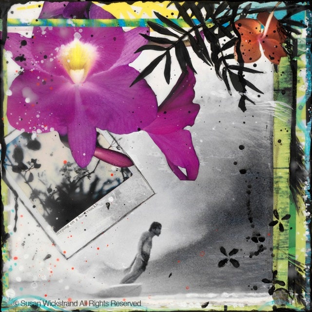 Surf Art, Hawaii, "Sleeping on a Honeysuckle", 11 x 14, Matted Print, Pipeline, Hawaii, home decor, wall art, surfing art, Gerry Lopez
