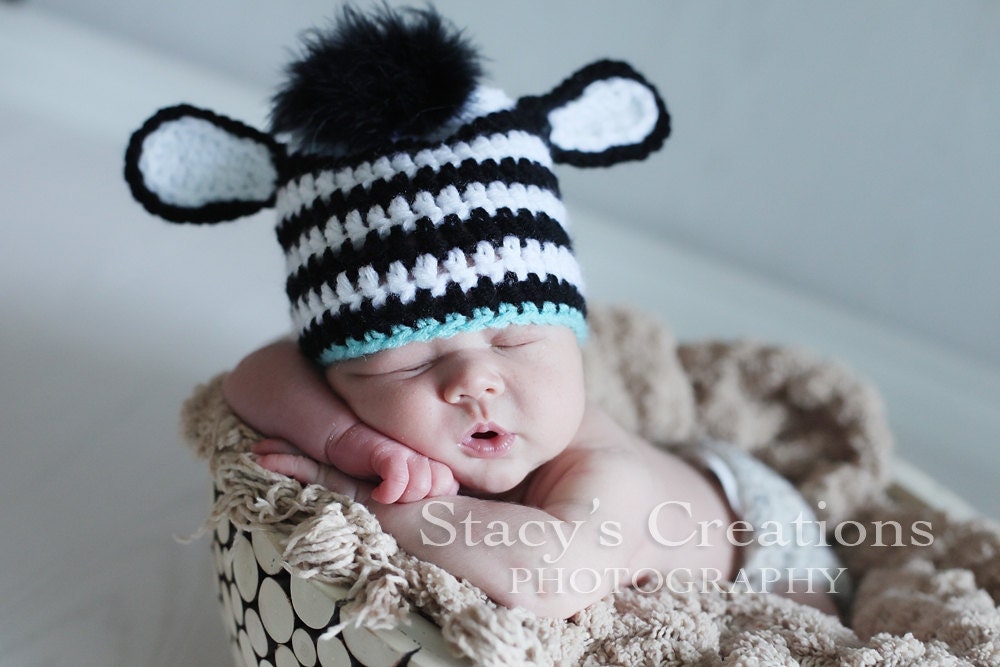 Baby Zebra Hat, Crochet Baby Hat, Boy Zebra Hat, Newborn Zebra Hat, Infant Animal Hat, Baby Beanie, Photo Prop, Black Blue