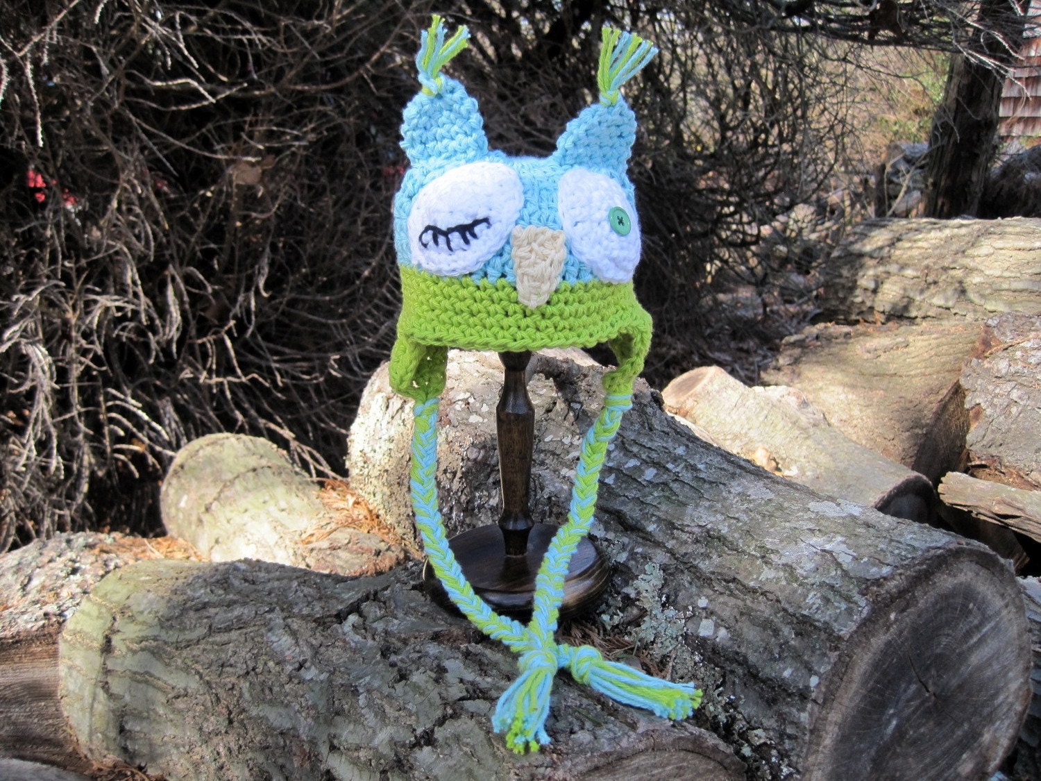 Crochet Baby Hat, Boy Owl Hat, Baby Boy Hat, Crochet Owl Hat, Newborn Owl Hat, Infant Owl Hat, Baby Animal Hat, Blue, Green, Winking Owl