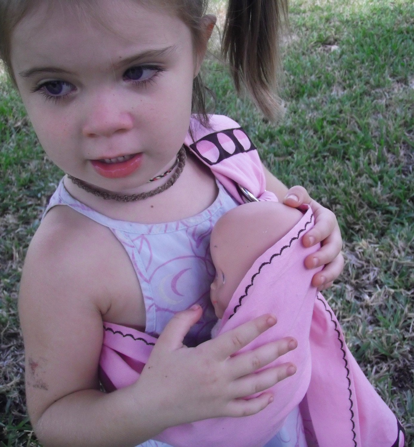 Pink and Brown Baby Doll Sling for your little one - with led free rings
