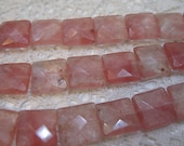 Cherry Quartz Puffed Faceted Square Gemstone Beads 12mm