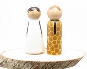Fully Custom Wedding Cake Toppers - Animal Costume Little People - Wooden Dolls Giraffe Panda