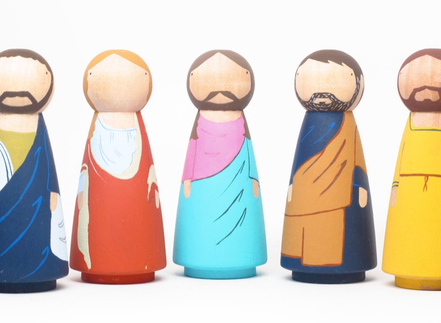 Wooden Peg Dolls The Last Supper - Wooden Dolls - Easter Basket Gift Ideas - Girls Peg Dolls