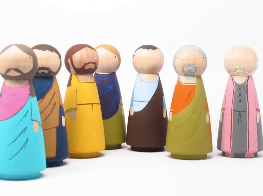 Wooden Peg Dolls The Last Supper - Wooden Dolls - Easter Basket Gift Ideas - Girls Peg Dolls
