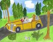 The Hartelys on a Sunday drive. Limited edition print by Vivienne Strauss.