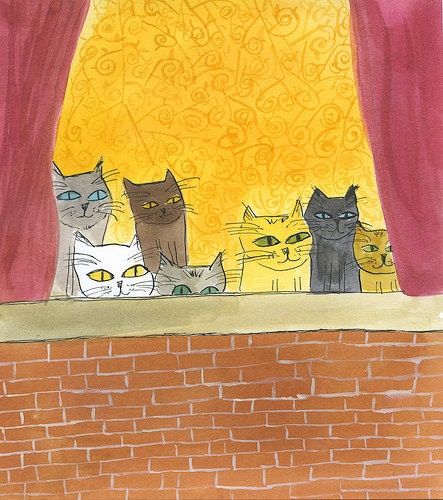 Watching birds,  their favorite pastime.  Limited edition print by Vivienne Strauss.