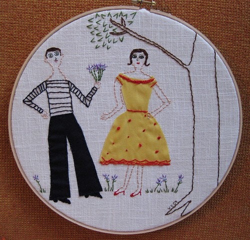 Antoine Tries His Best to Impress Babette original embroidered art
