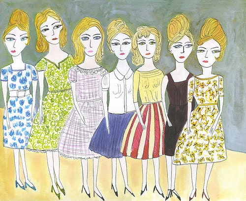 Final contestants at the Bridgitte Bardot look a like contest.  Limited edition print by Vivienne Strauss.
