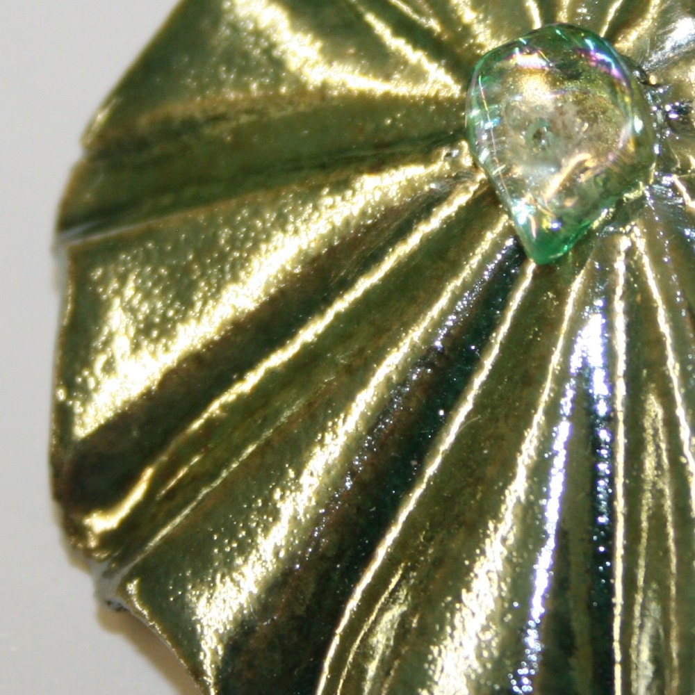 Golden Green Glossy Raku Pendant