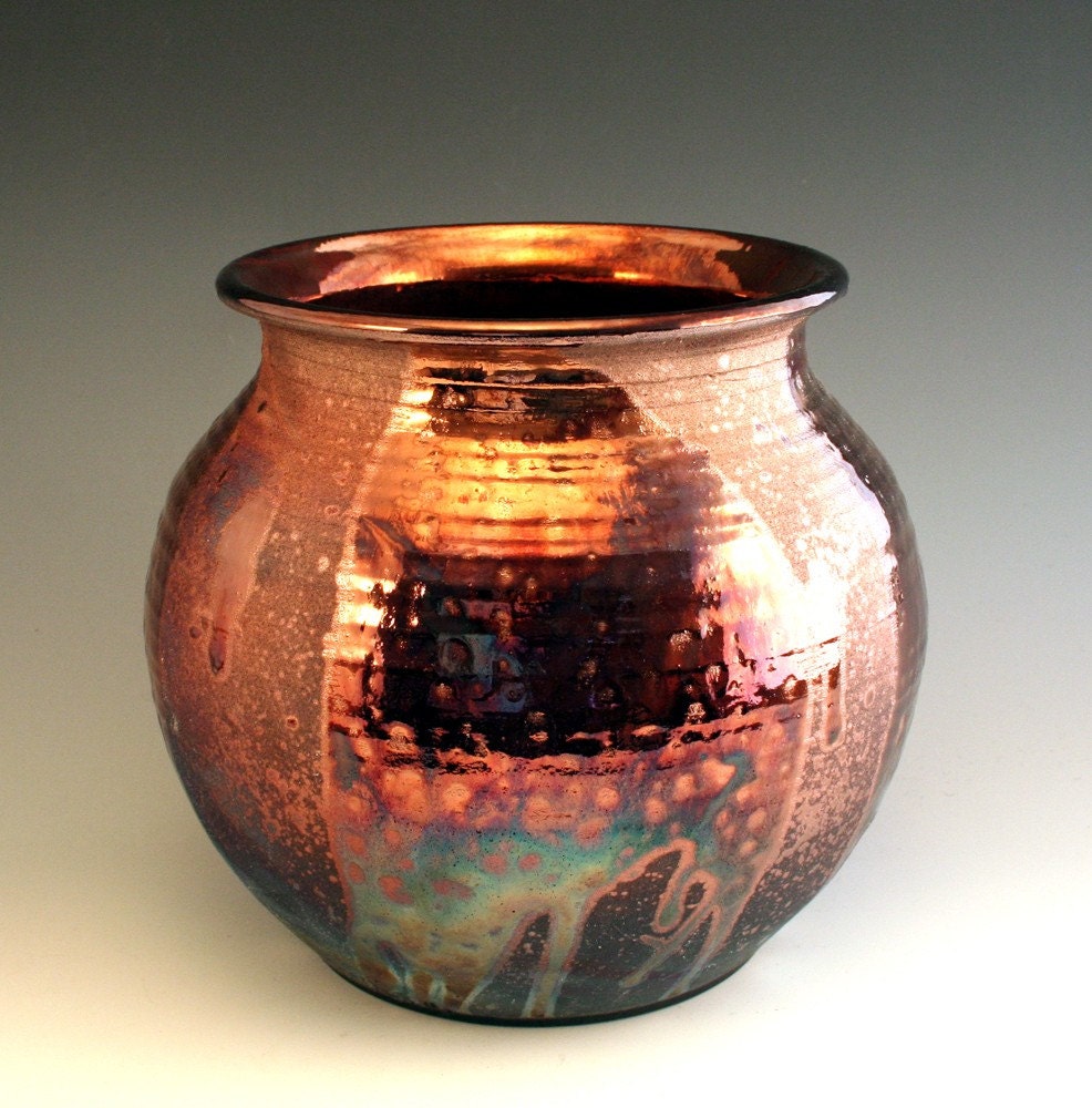Copper Contrast Raku Pot
