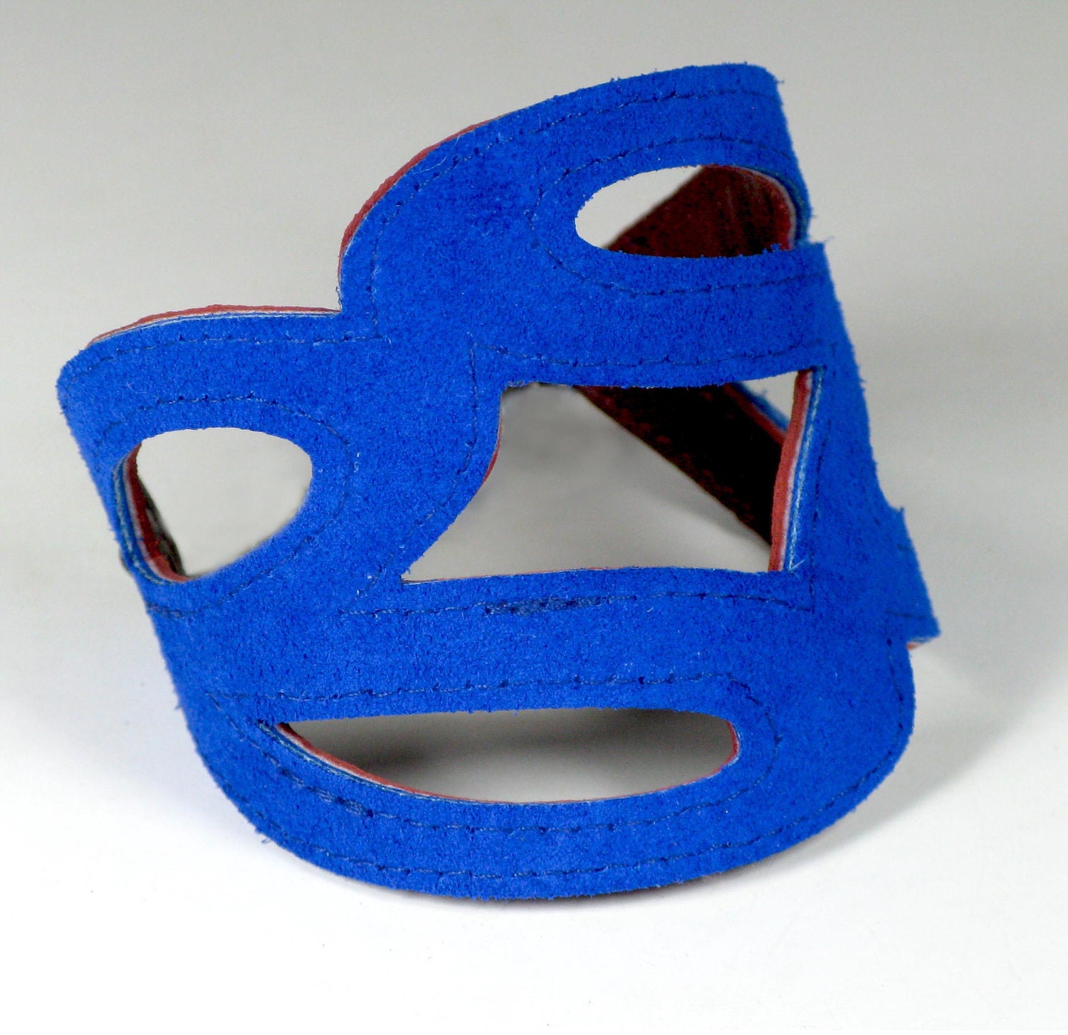 Leather Cuff Bracelet Reversible Blue Suede and Cranberry Red