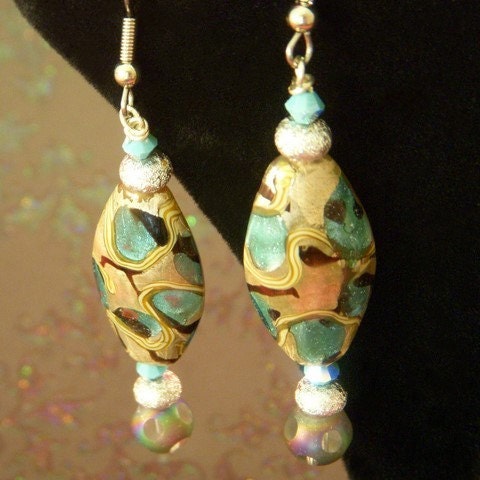 Turquoise and Taupe Handmade Beaded Earrings The Trendiest Color of 2010