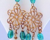 Emerald Green and Filigree Earrings