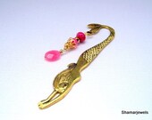 Golden Mermaid Bookmark with Pink Jade Beads The Perfect House Gift when Visiting the Shore