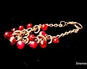 Burmese Rubies and Etched Oval Goldtone Links Charm Bracelet