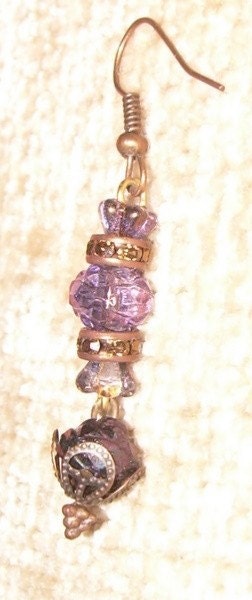 Etched Amethyst Dangle Earrings with Antique Gold and Copper