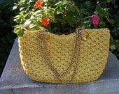YELLOW STRAW - vintage raffia purse from The Reef, Palm Beach gold chain strap